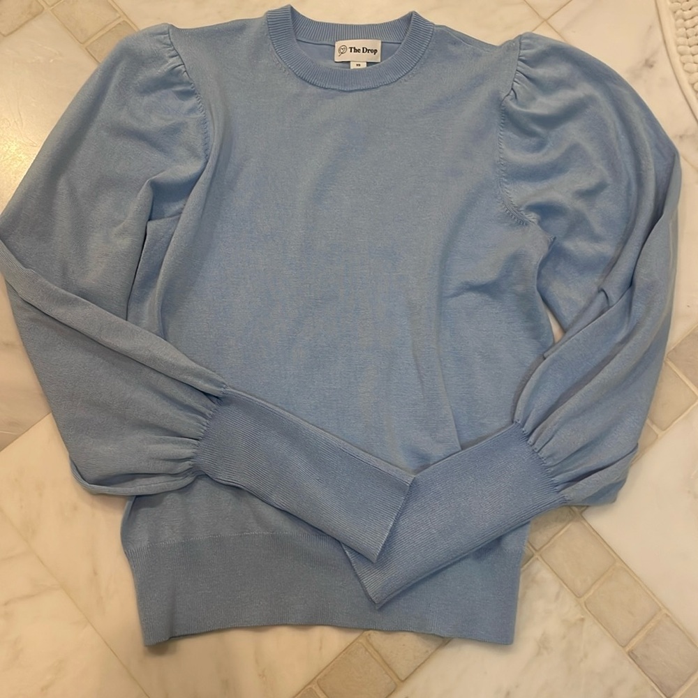 Womens sky blue puff sleeve sweater